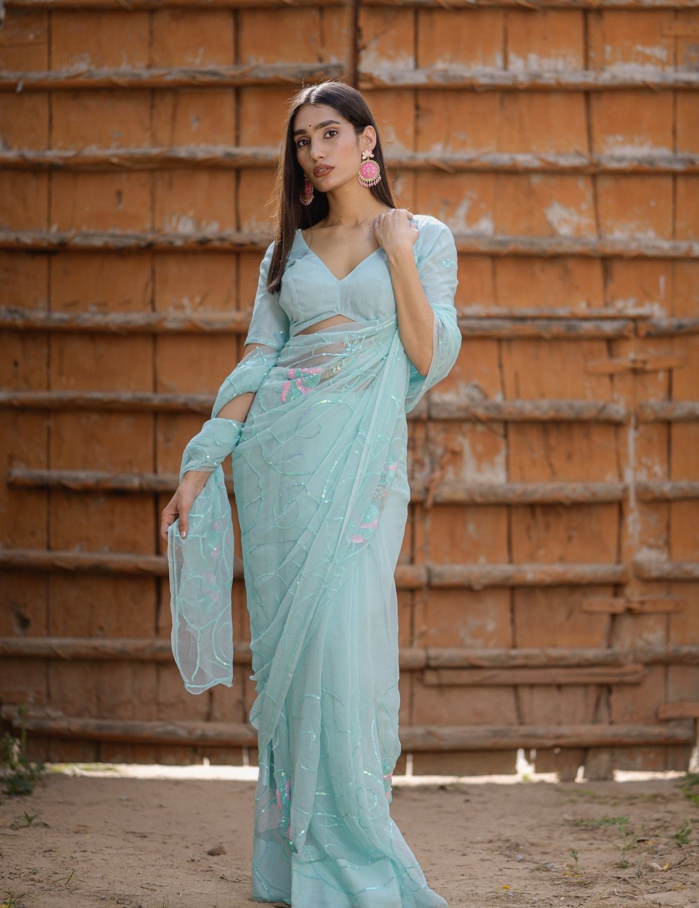 Gracy Pistachio Tari Jaal Saree - House of Baisa