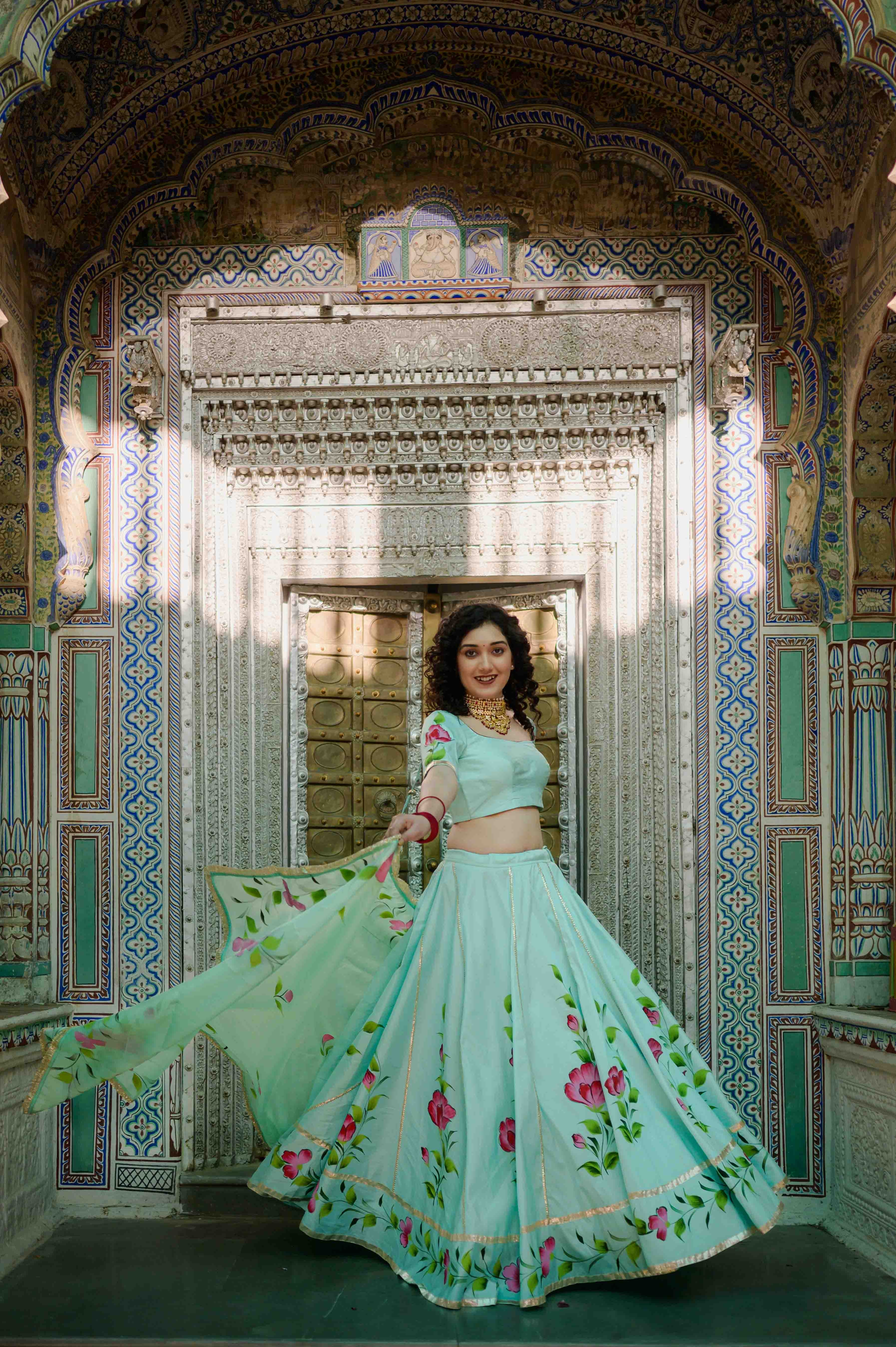 Lightweight festive lehenga for women in pastel green

