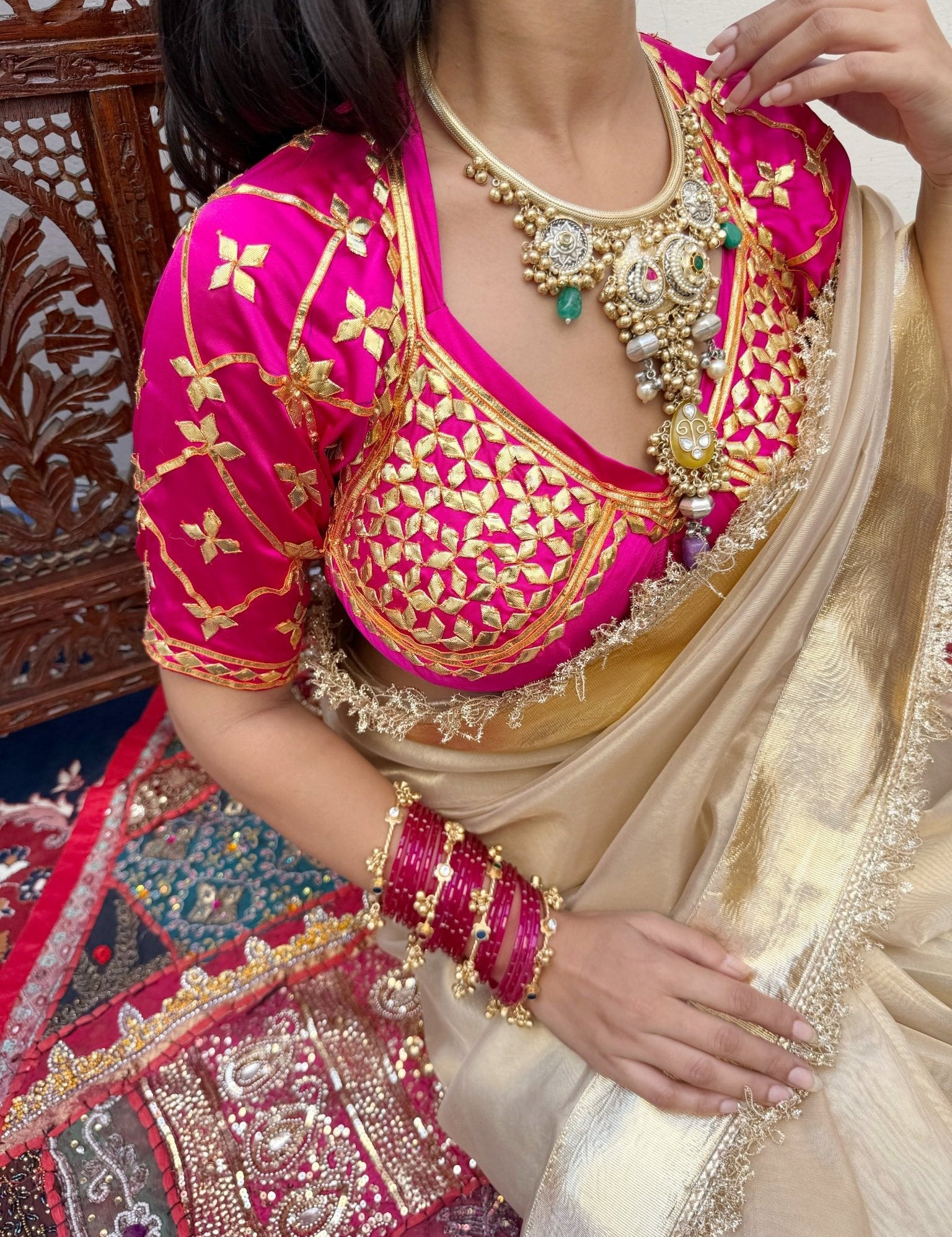Gulabi Satin Aangi Blouse - House of Baisa