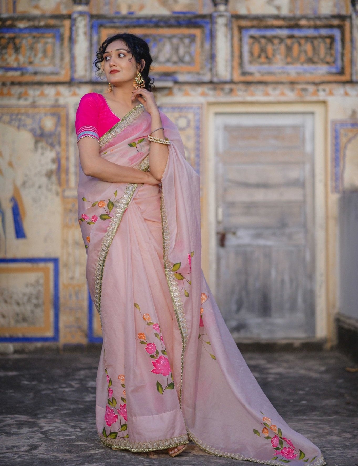Gulmohar Pink Organza Saree - House of Baisa
