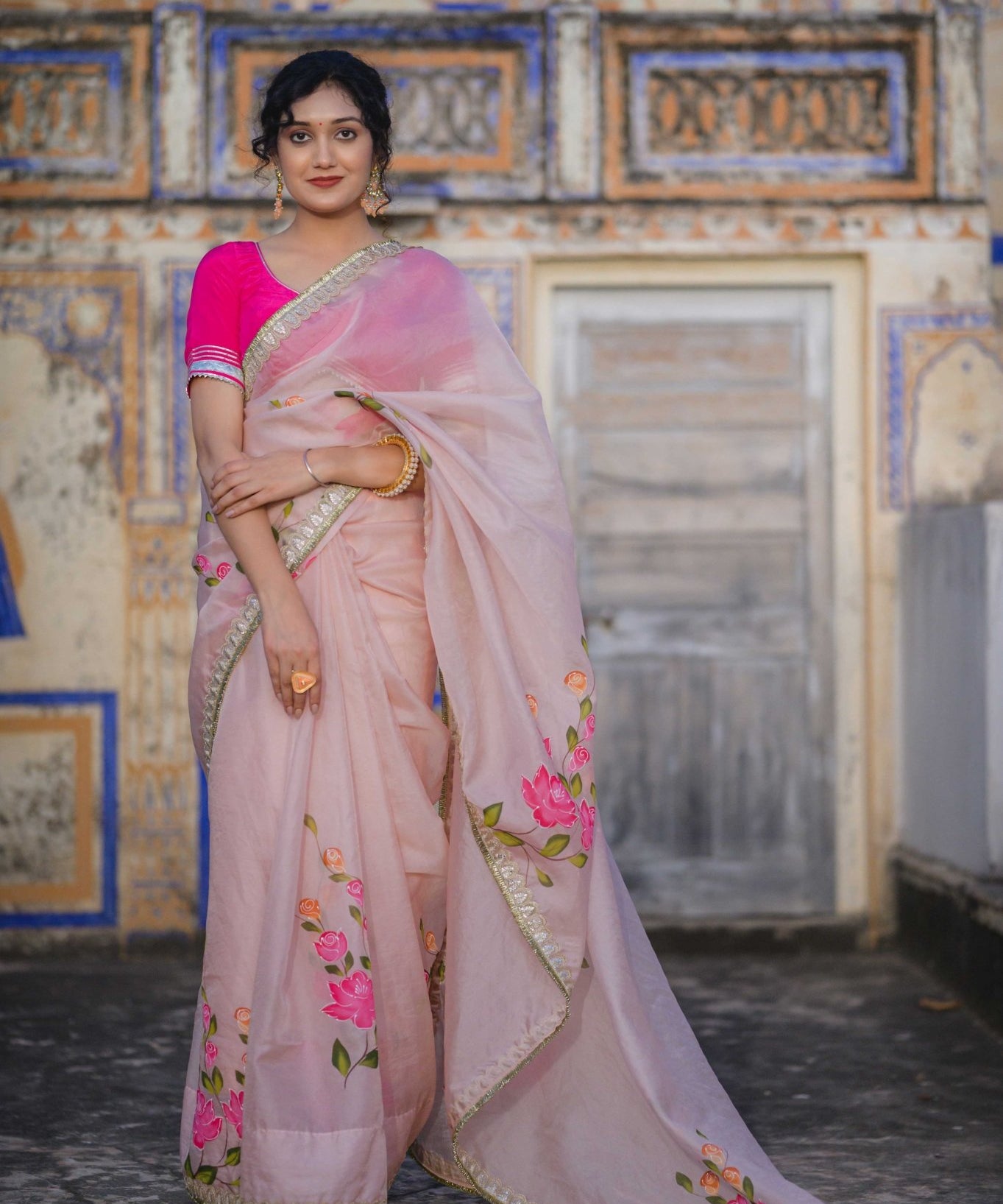Gulmohar Pink Organza Saree - House of Baisa