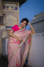 Gulmohar Pink Organza Saree - House of Baisa
