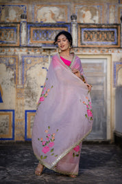 Gulmohar Pink Organza Saree - House of Baisa