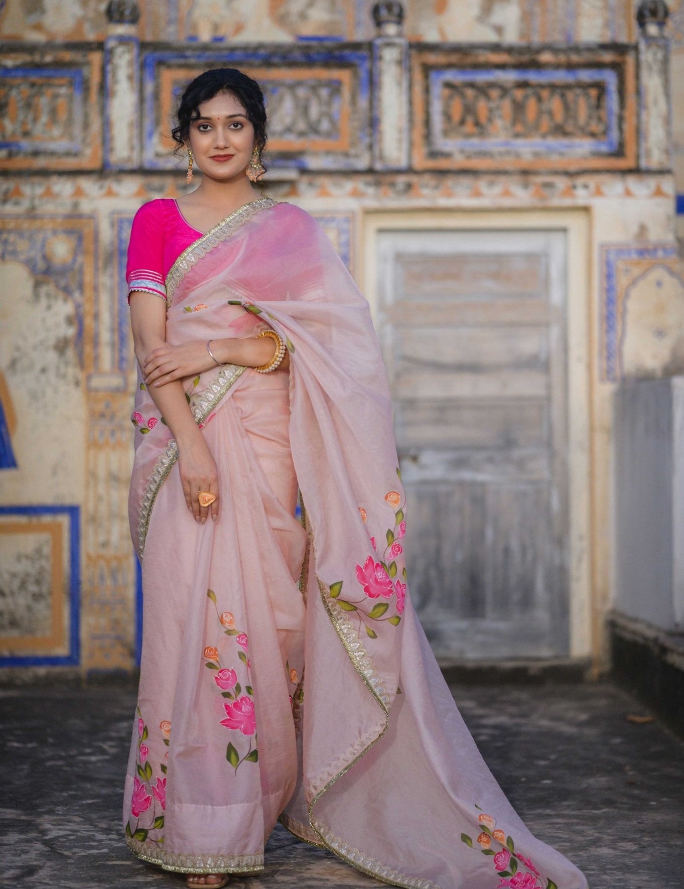 Gulmohar Pink Organza Saree - House of Baisa