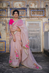 Gulmohar Pink  Organza Saree