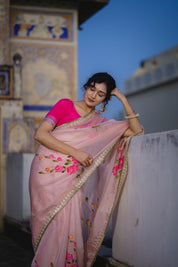 Gulmohar Pink Organza Saree - House of Baisa