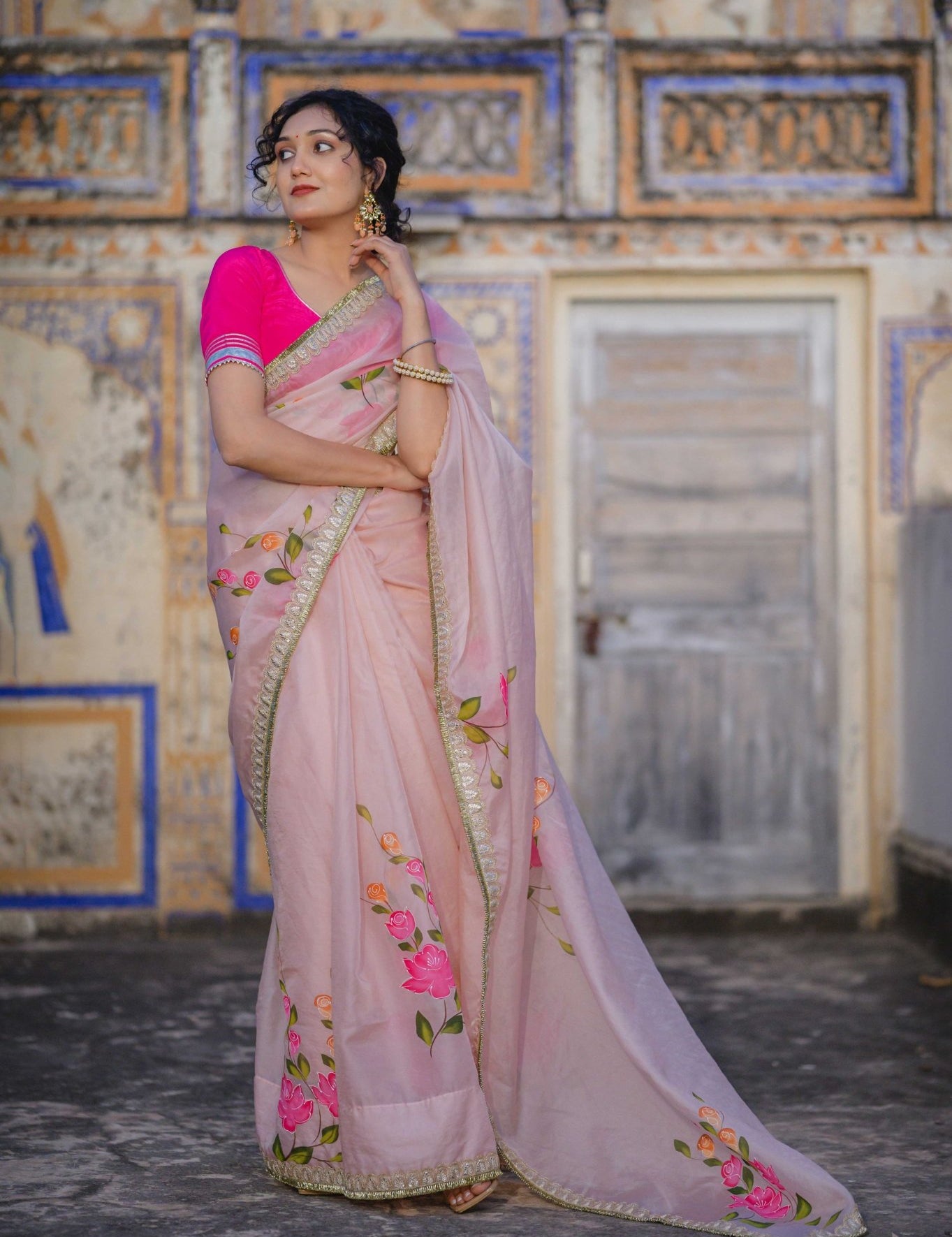 Gulmohar Pink Organza Saree - House of Baisa