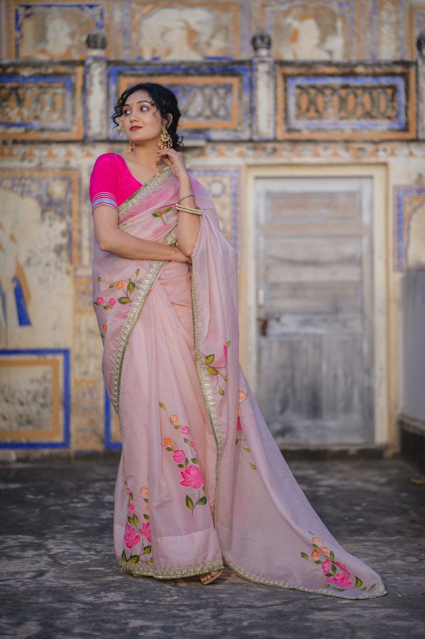 Gulmohar Pink Organza Saree - House of Baisa