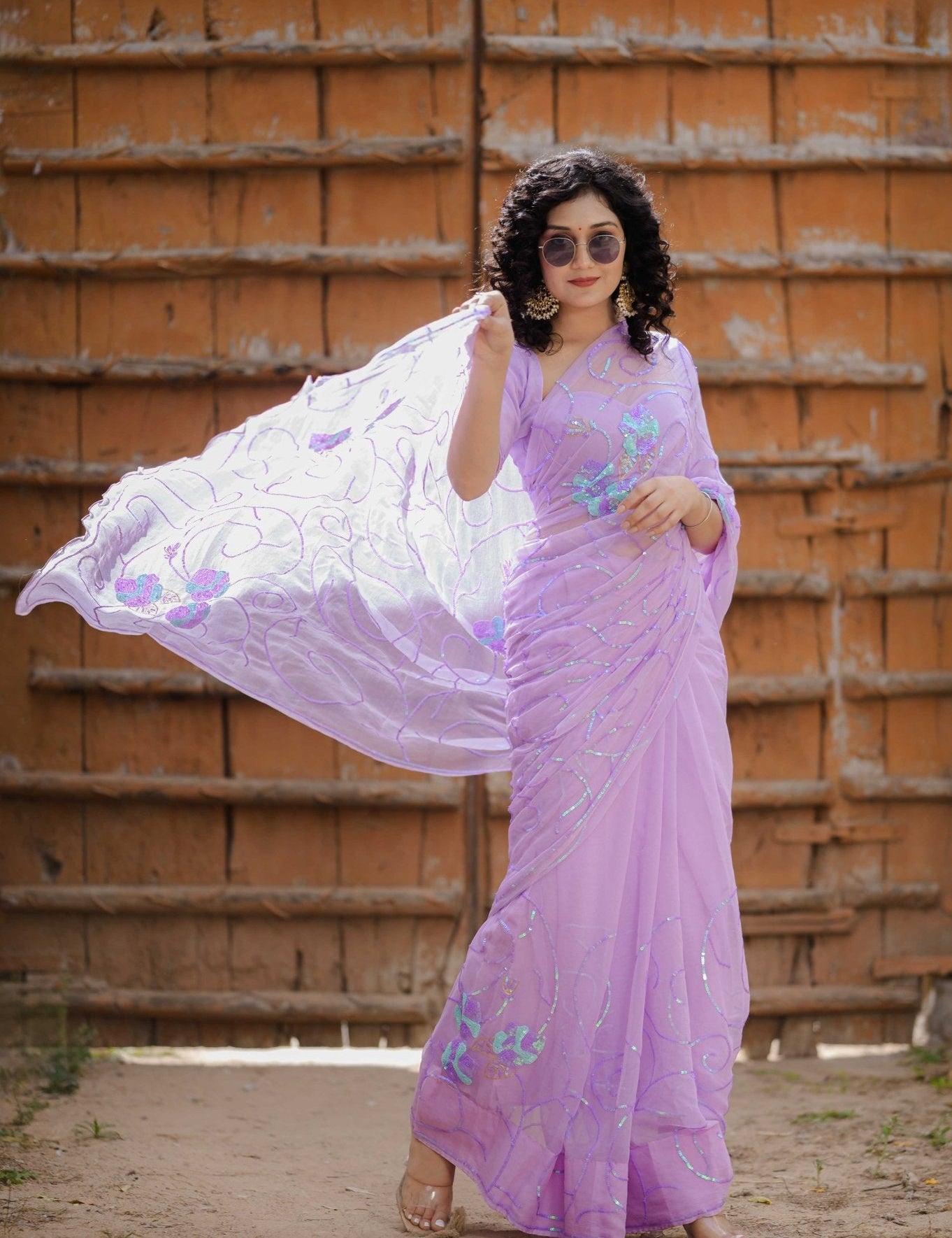 Gunja Purple Tari Jaal Saree - House of Baisa