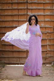Gunja Purple Tari Jaal Saree - House of Baisa