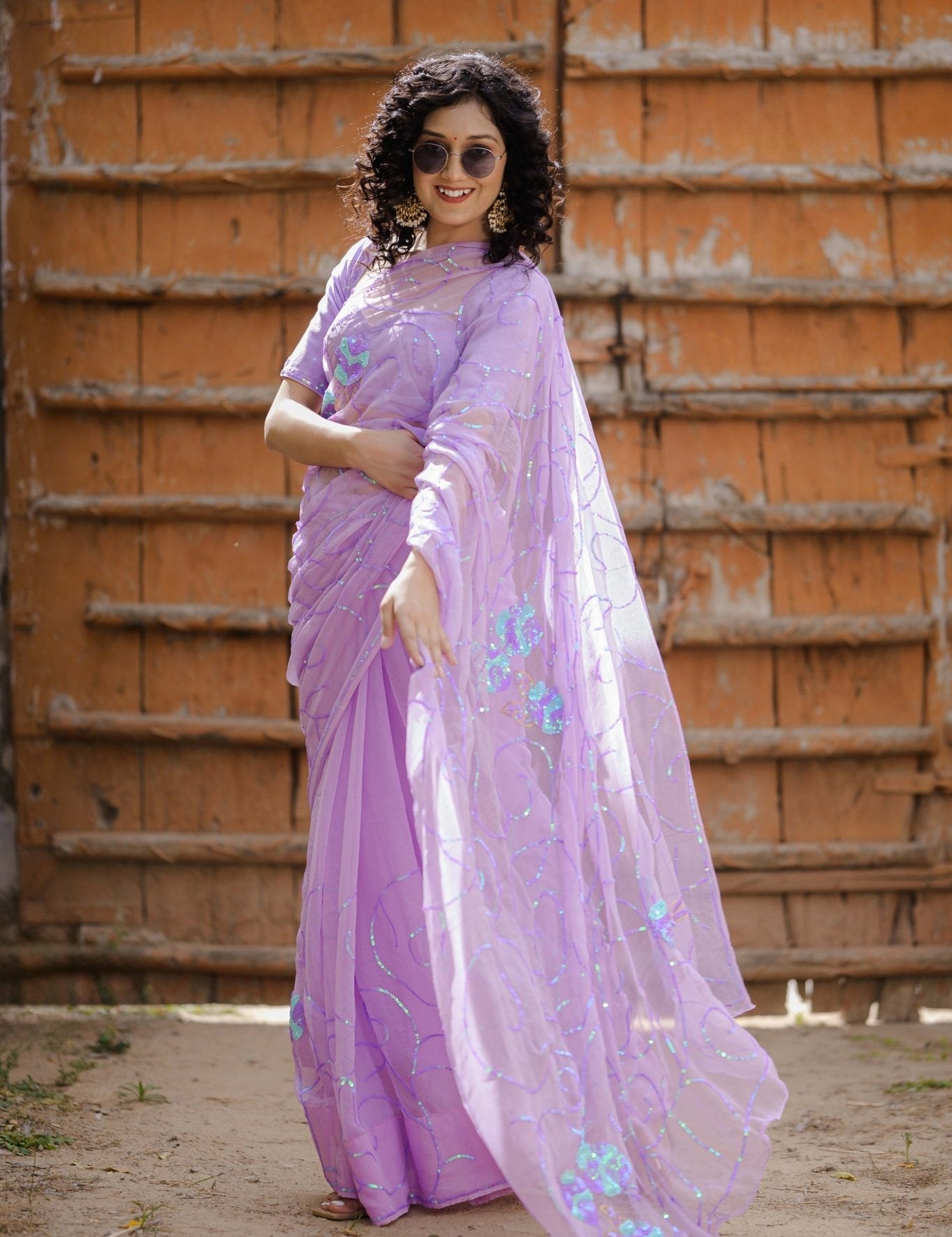 Gunja Purple Tari Jaal Saree - House of Baisa
