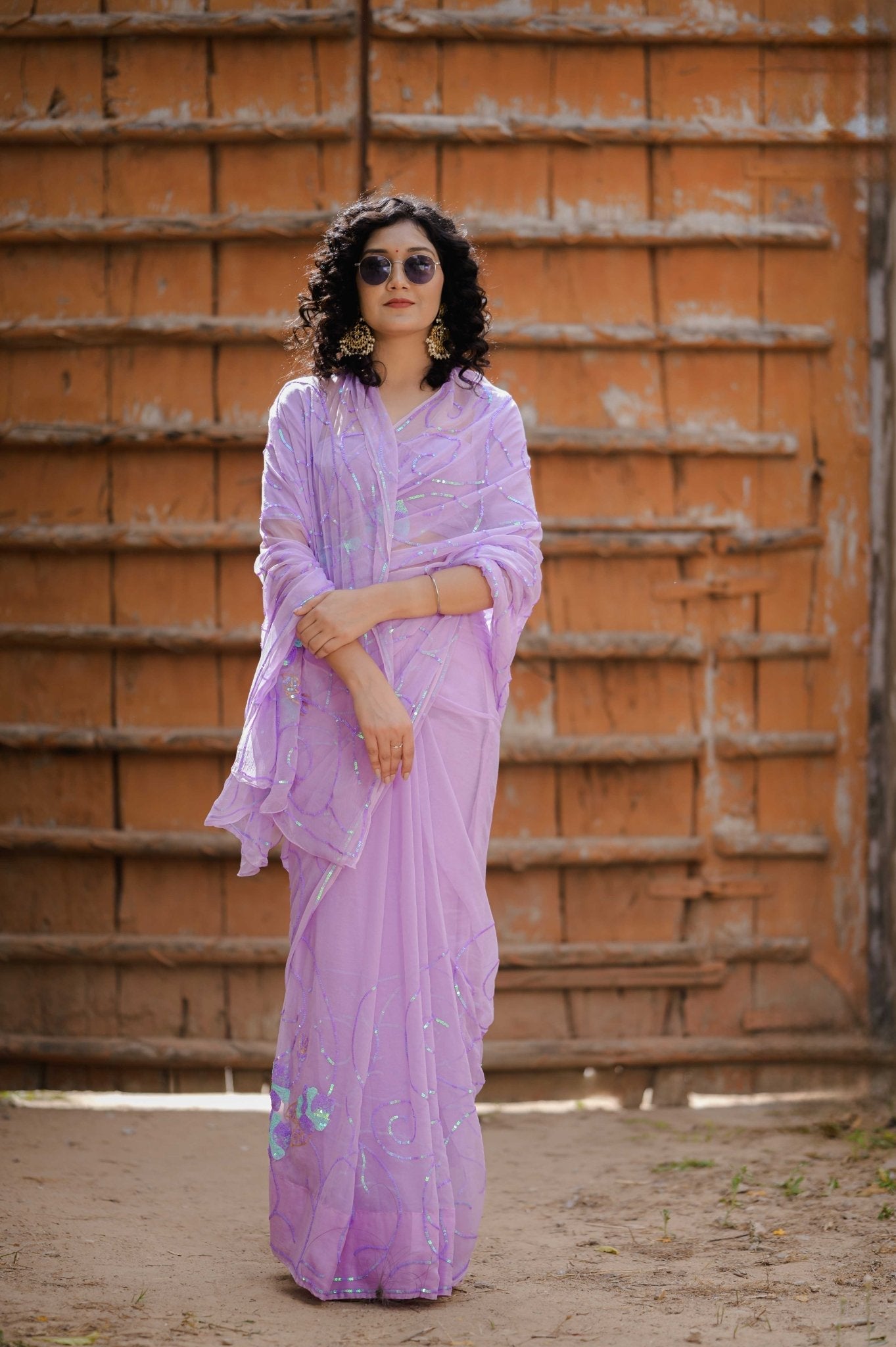 Gunja Purple Tari Jaal Saree - House of Baisa