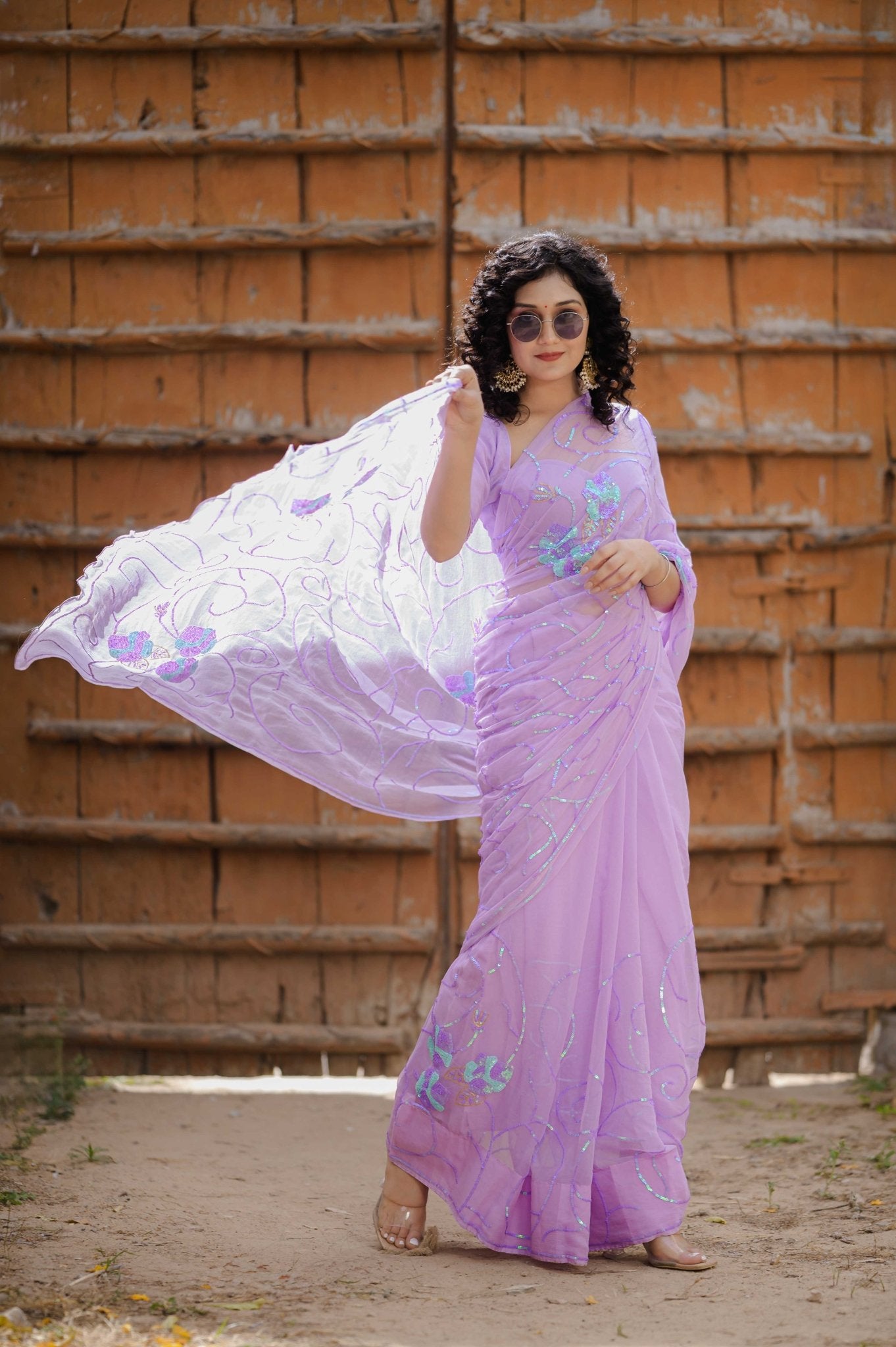 Gunja Purple Tari Jaal Saree - House of Baisa