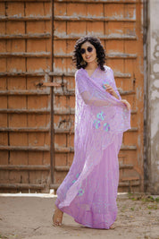 Gunja Purple Tari Jaal Saree - House of Baisa