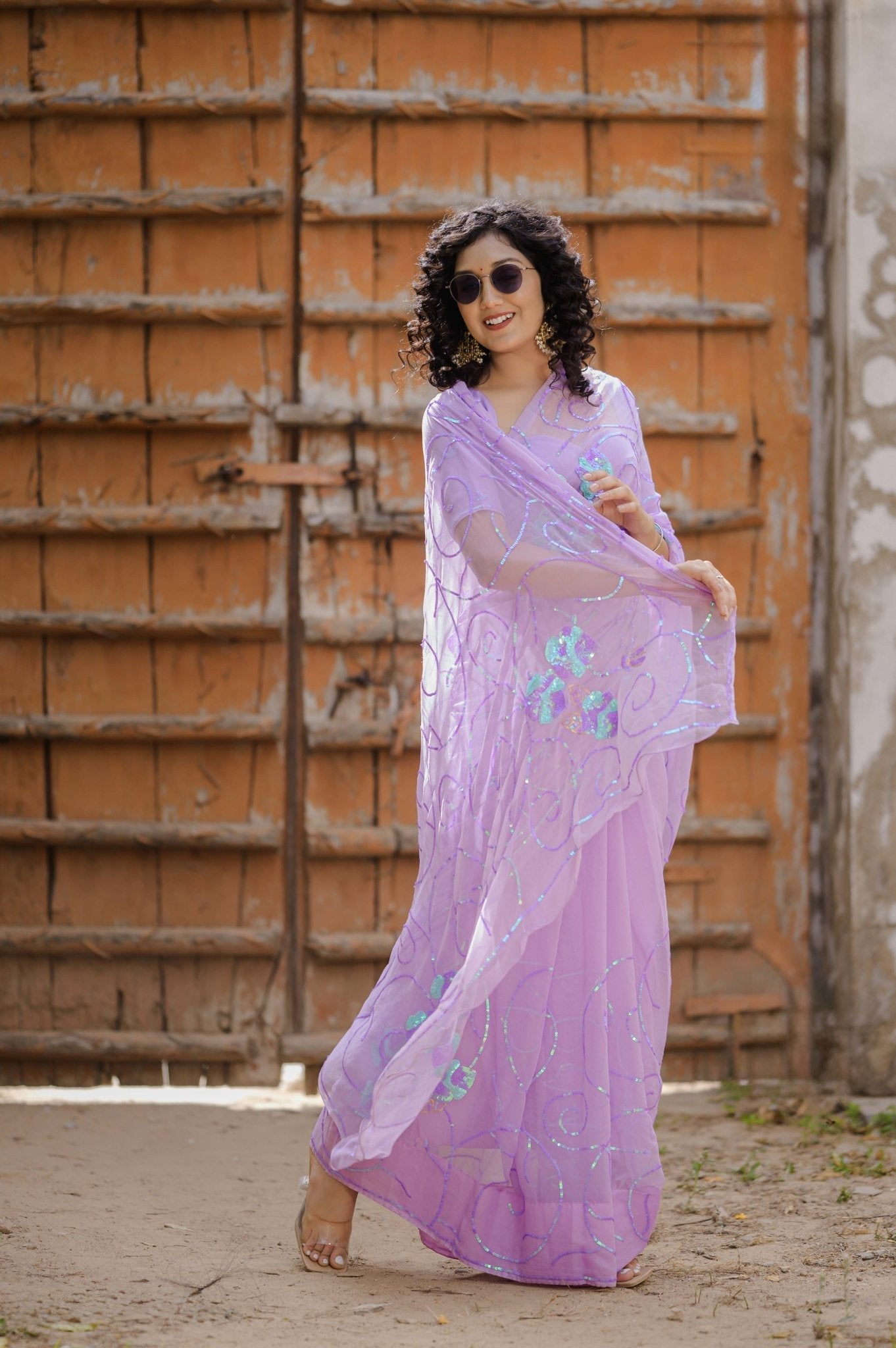 Gunja Purple Tari Jaal Saree - House of Baisa