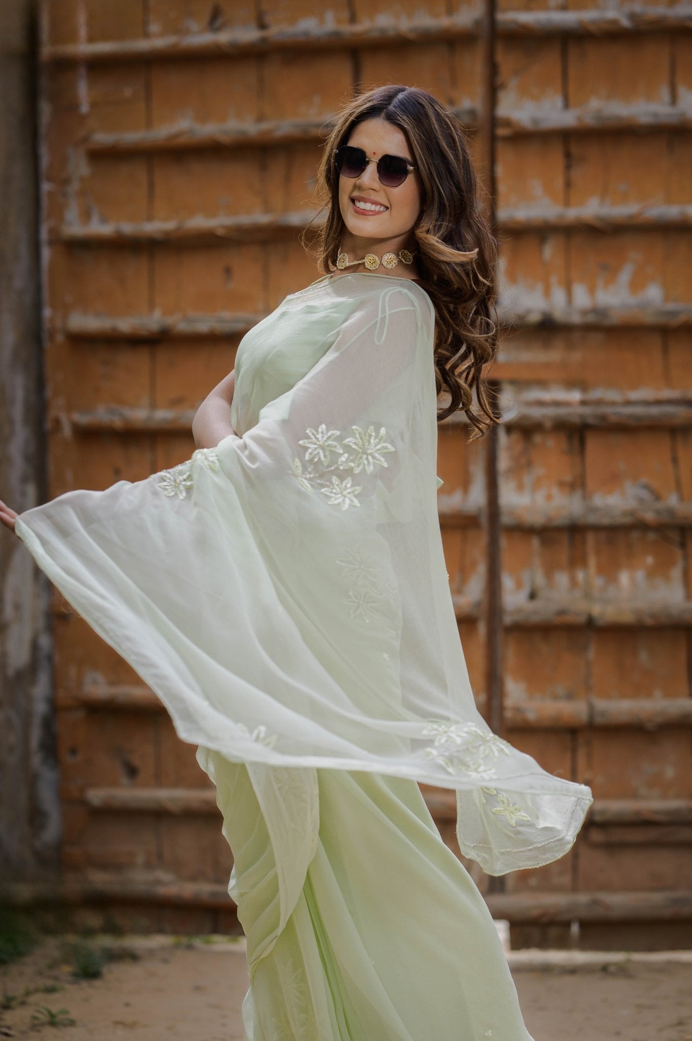 Hansini Green Tari Buta Saree - House of Baisa