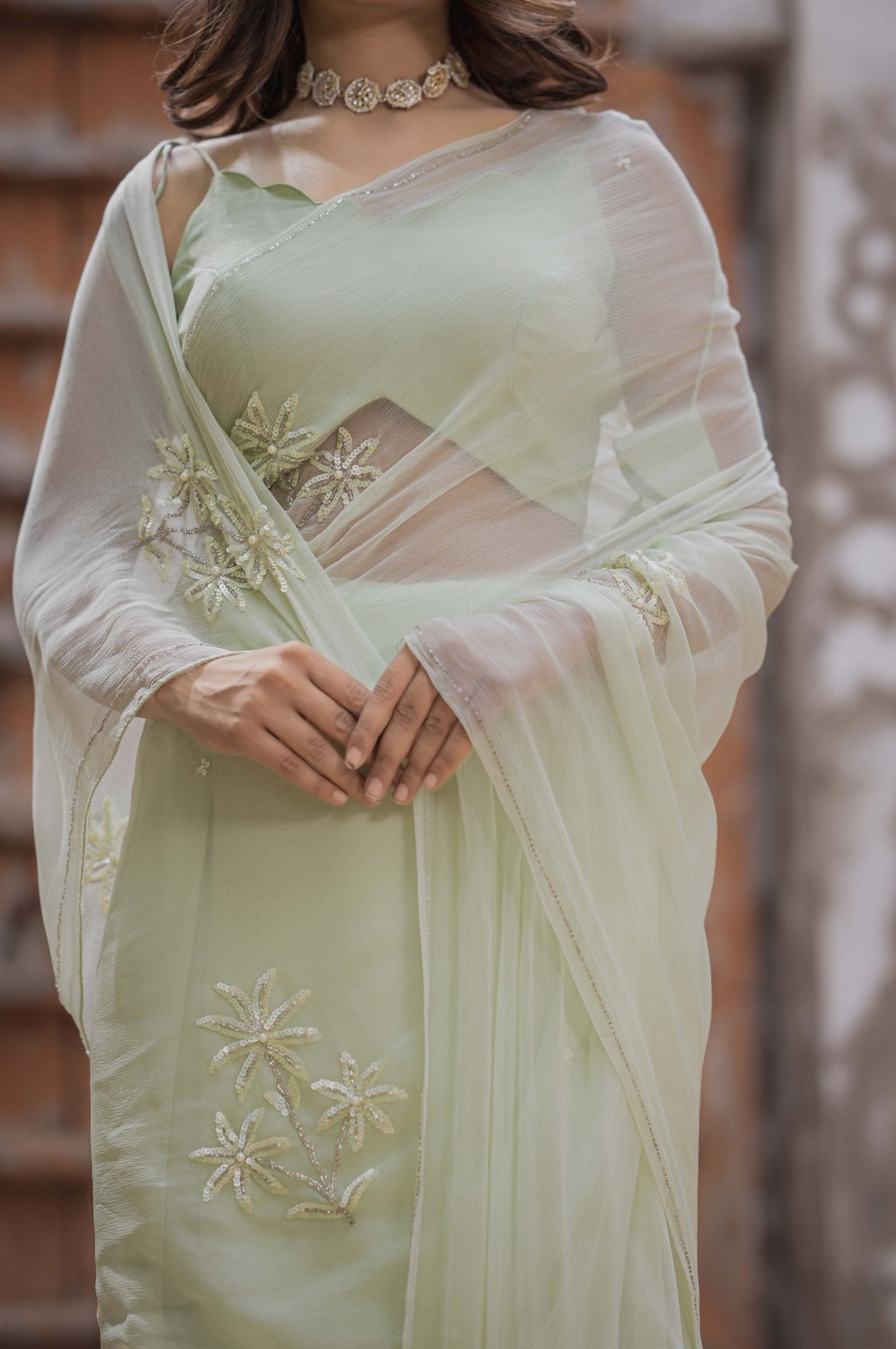 Hansini Green Tari Buta Saree - House of Baisa