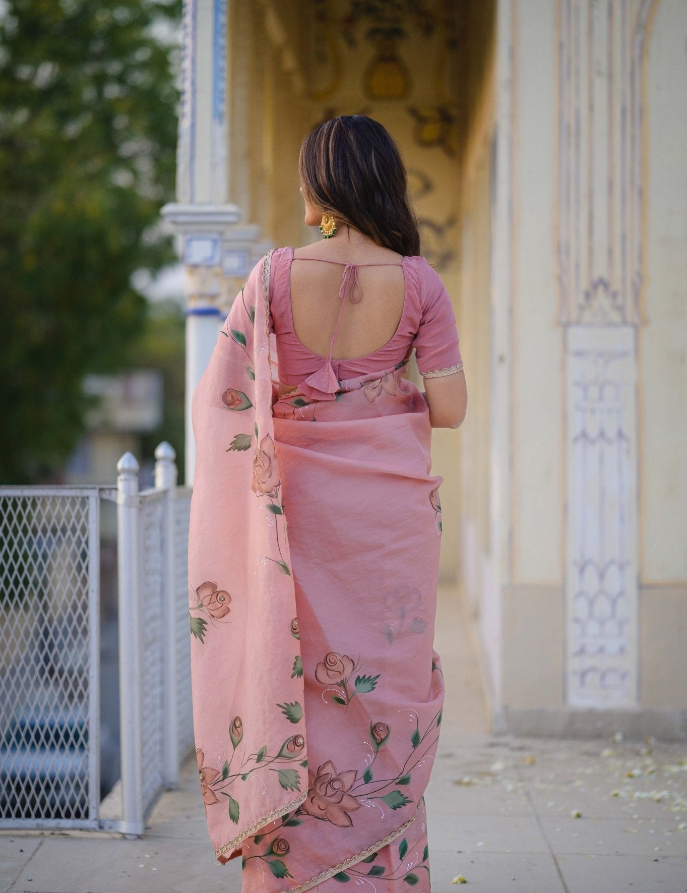 Harsha Peach Organza Saree - House of Baisa