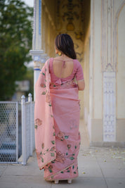 Harsha Peach Organza Saree - House of Baisa