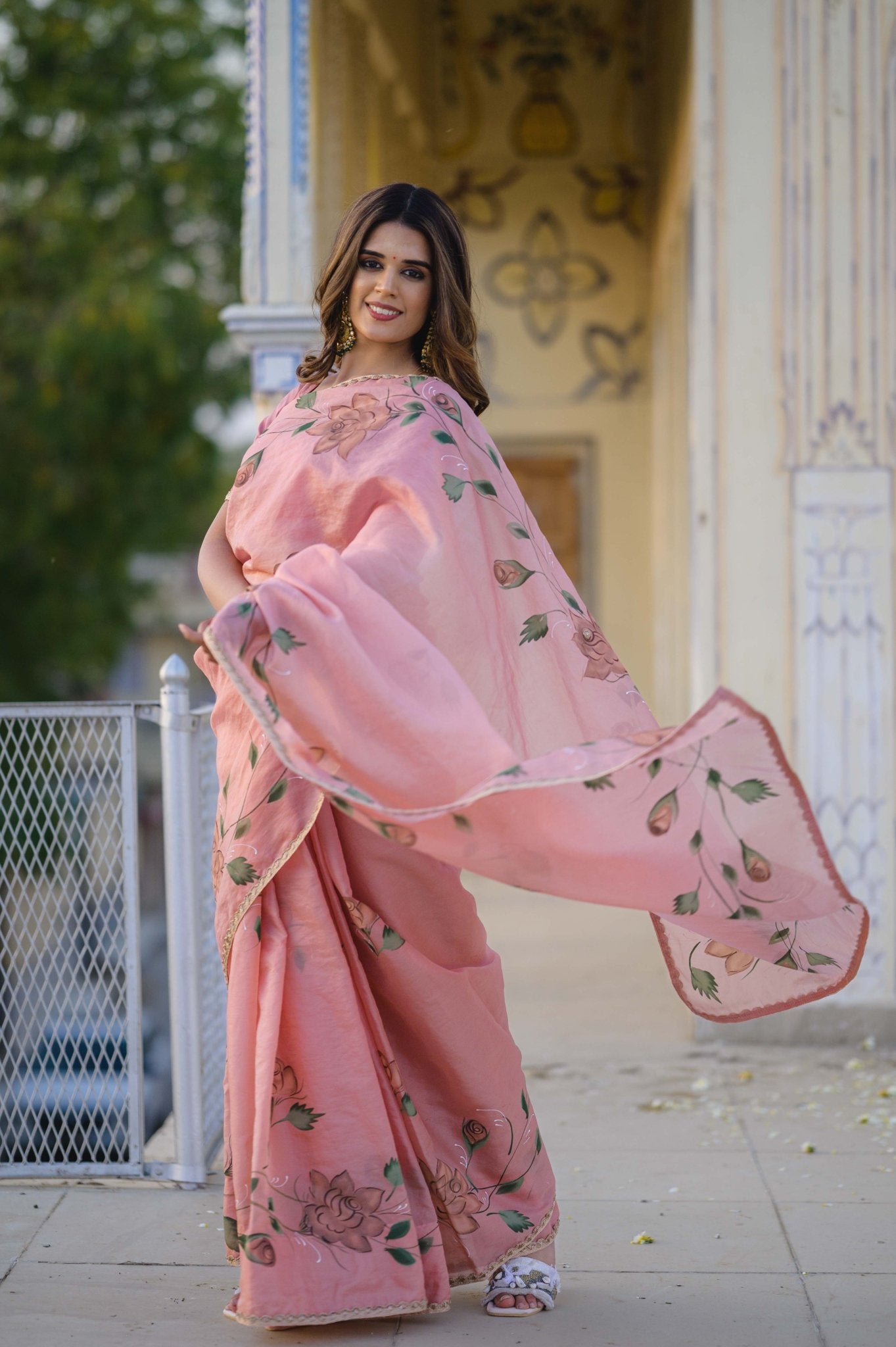 Harsha Peach Organza Saree - House of Baisa