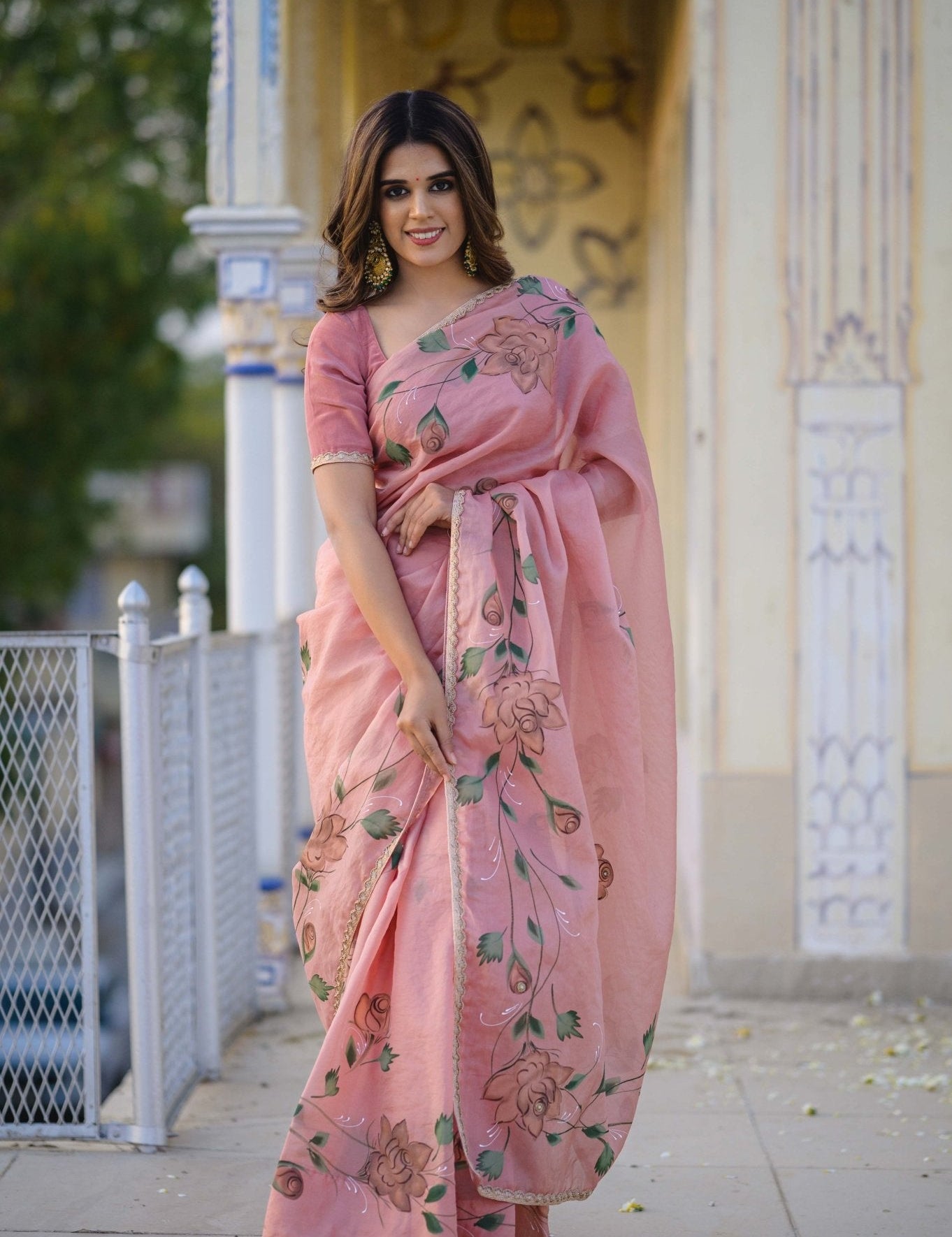 Harsha Peach Organza Saree - House of Baisa