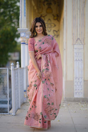 Harsha Peach Organza Saree - House of Baisa