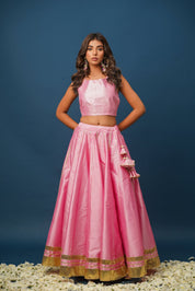 Harshita Pink Lehenga – Radiant Satin Elegance for Wedding Celebrations - House of Baisa