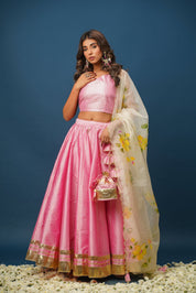 Harshita Pink Lehenga – Radiant Satin Elegance for Wedding Celebrations - House of Baisa