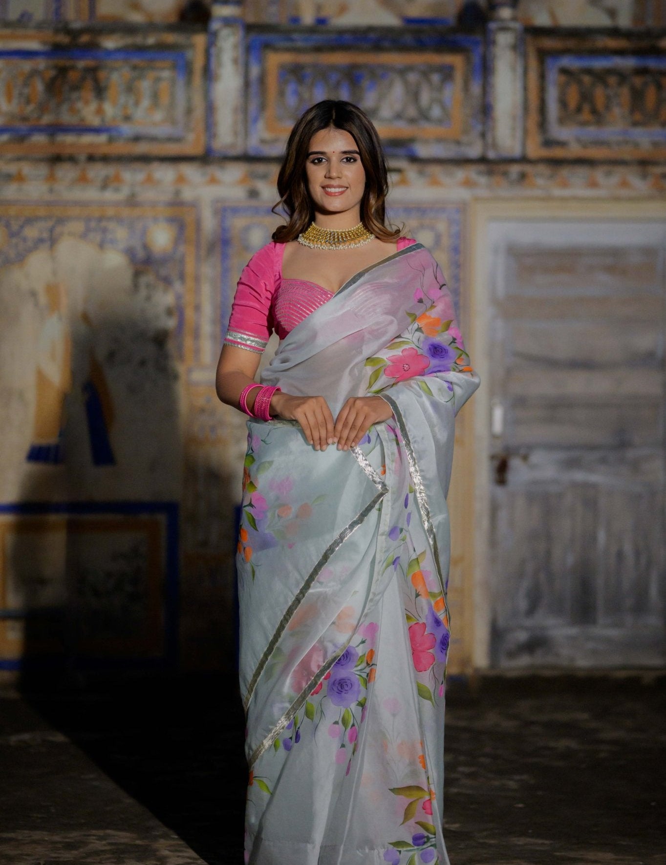 Hirva Pestal Blue Organza Saree - House of Baisa