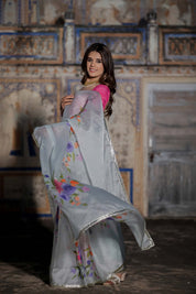 Hirva Pestal Blue Organza Saree - House of Baisa