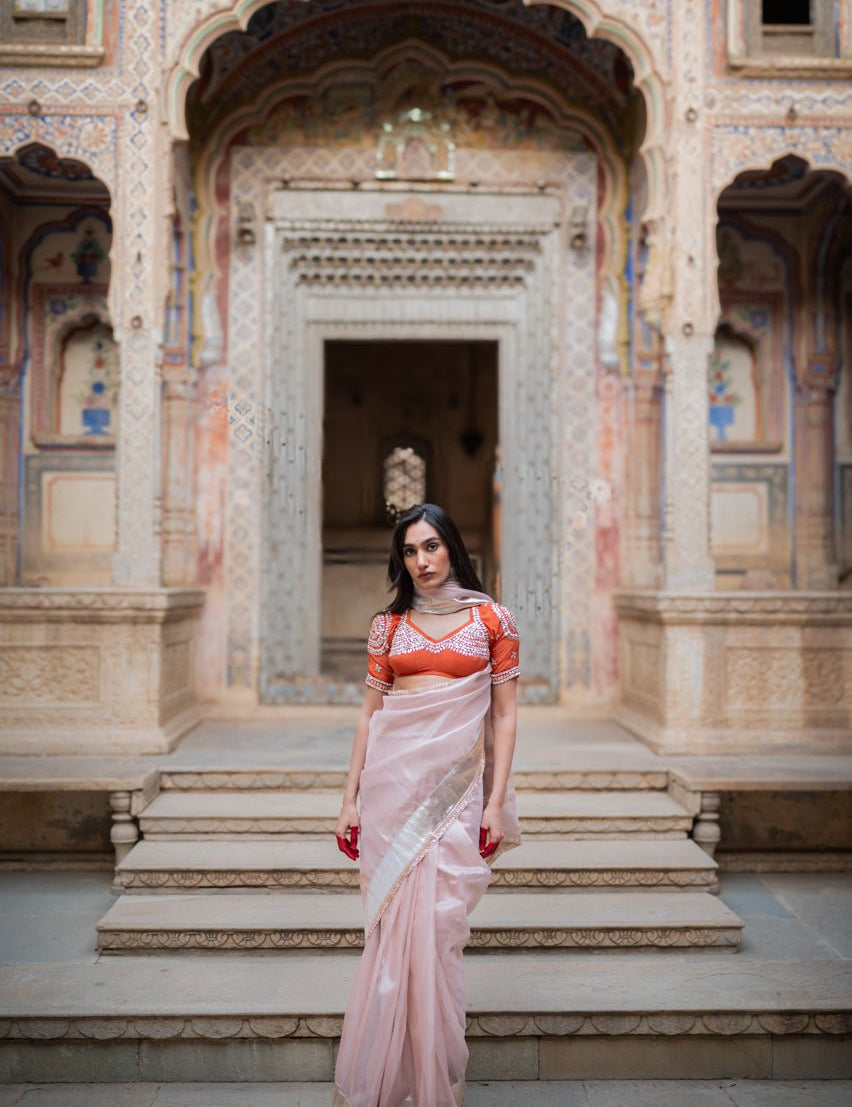 Ishqiya Rose Gold Tissue Saree - House of Baisa
