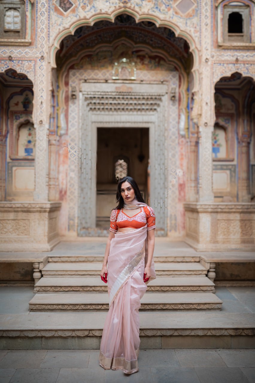 Ishqiya Rose Gold Tissue Saree - House of Baisa