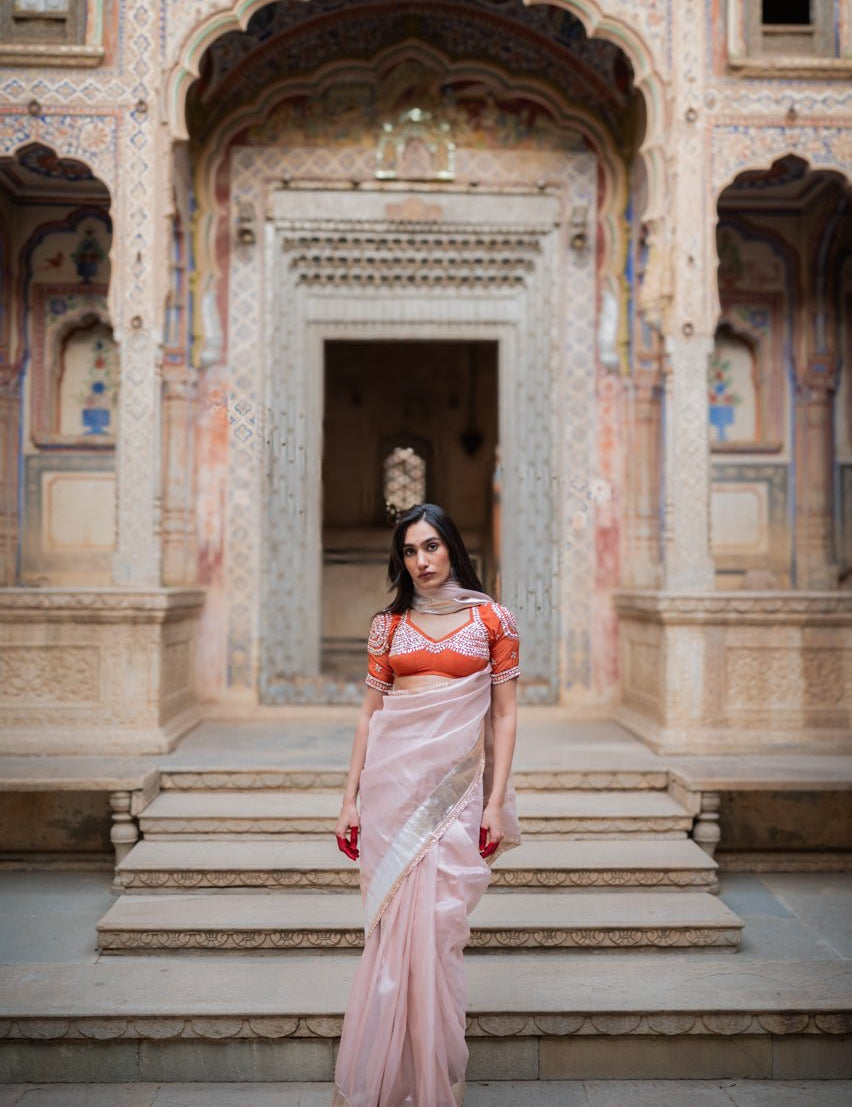 Ishqiya Rose Gold Tissue Saree - House of Baisa