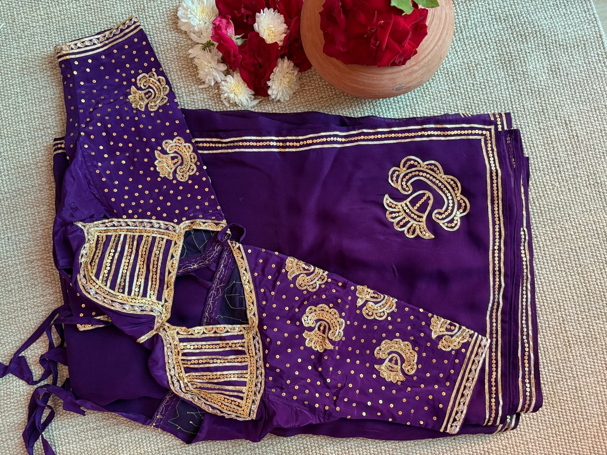 Jamuni Shahnayi Purple Organza Saree - House of Baisa
