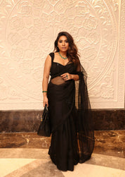 Kaali Gulab Pure Organza Saree - House of Baisa
