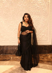Kaali Gulab Pure Organza Saree - House of Baisa