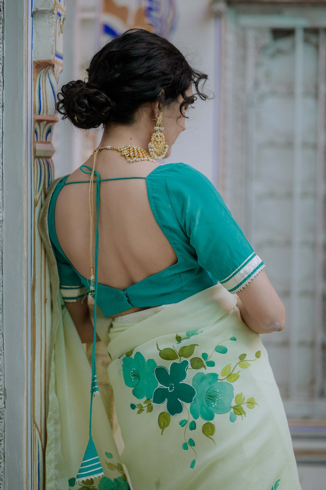 Kusum Sea Green Organza Saree - House of Baisa