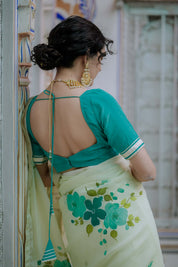 Kusum Sea Green Organza Saree - House of Baisa