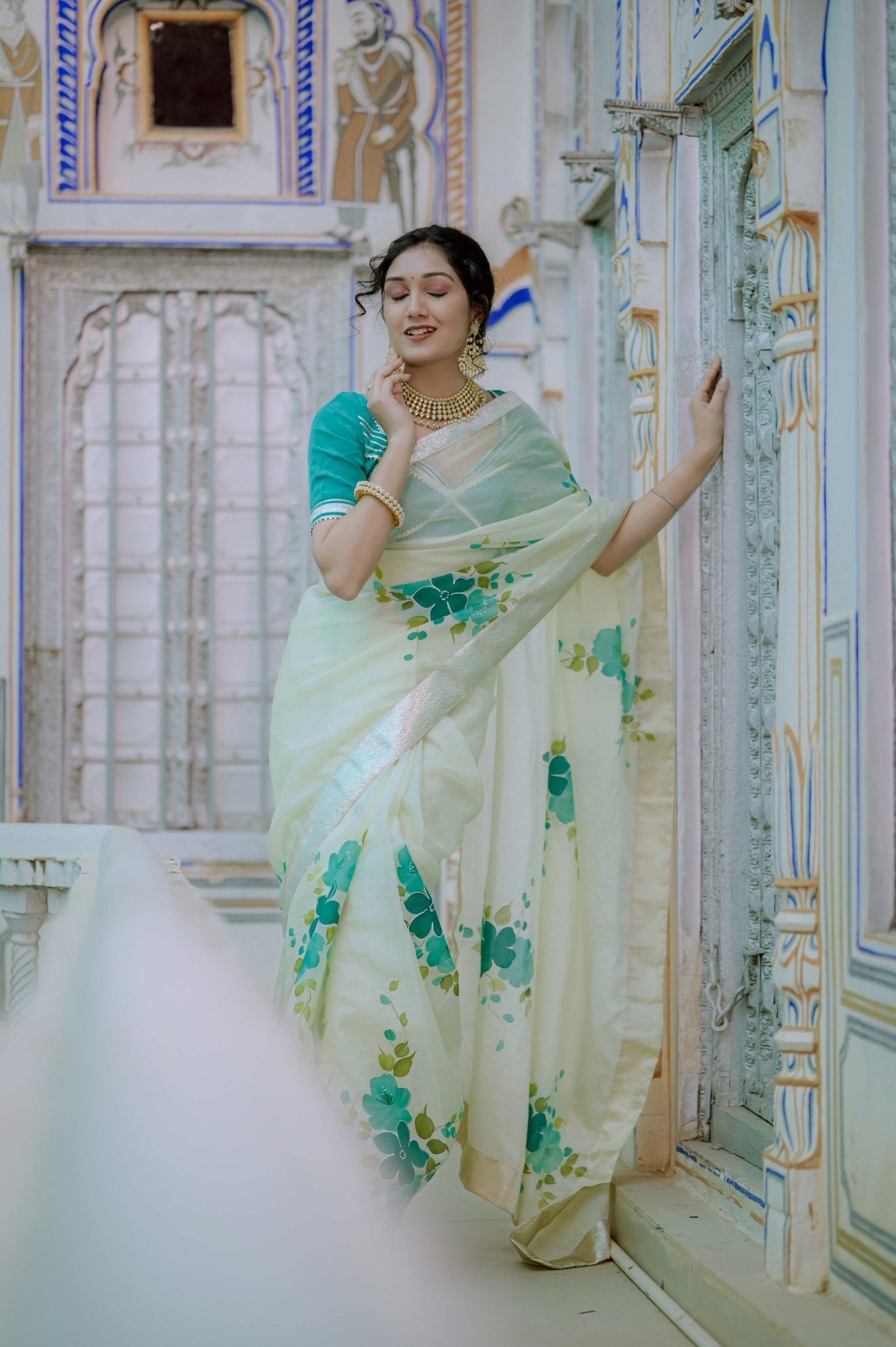 Kusum Sea Green Organza Saree - House of Baisa