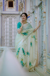 Kusum Sea Green Organza Saree - House of Baisa