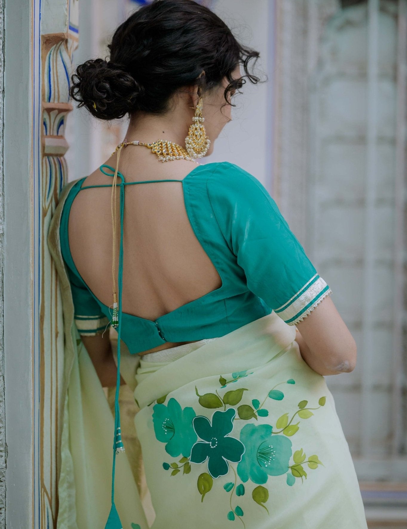 Kusum Sea Green Organza Saree - House of Baisa