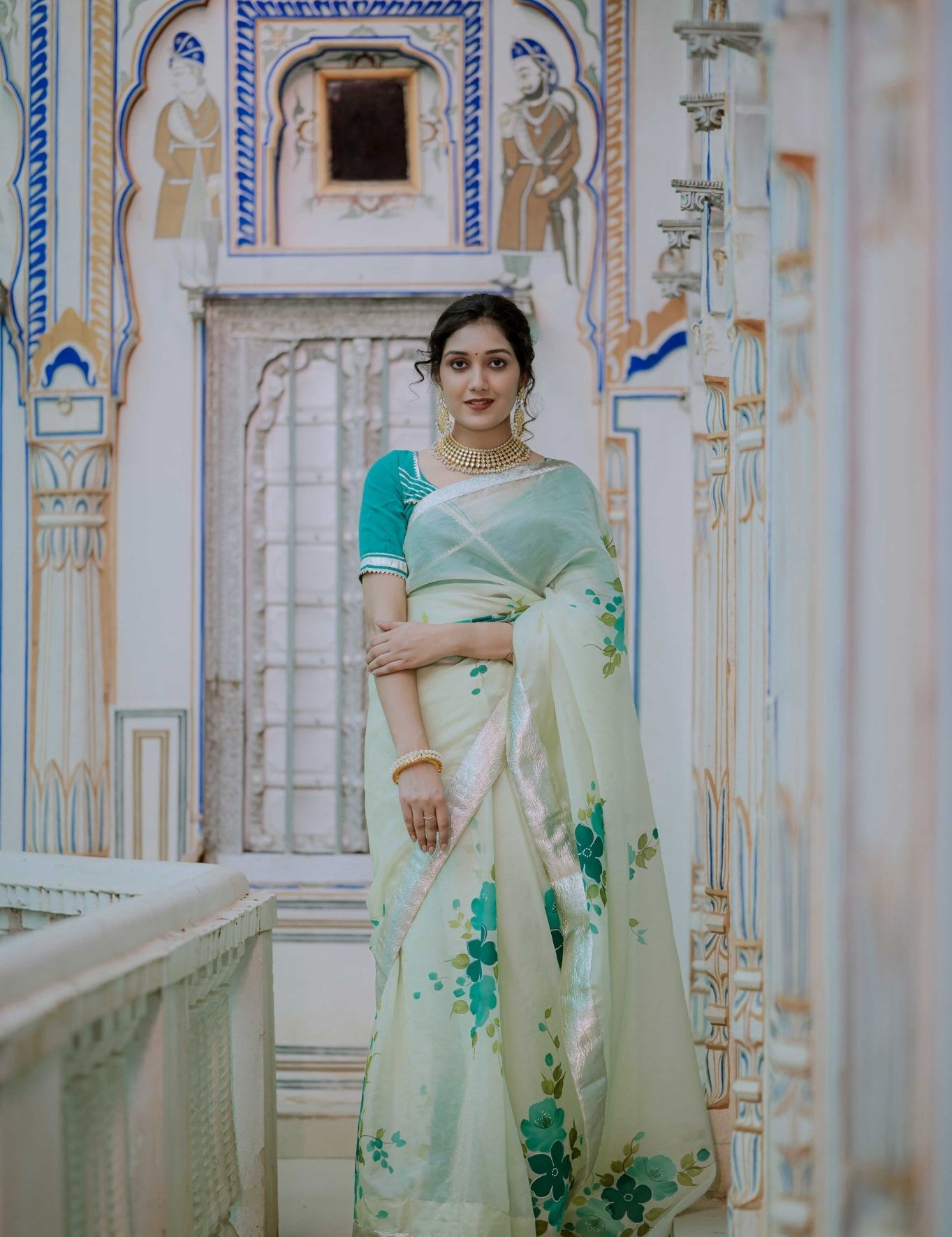 Kusum Sea Green Organza Saree - House of Baisa