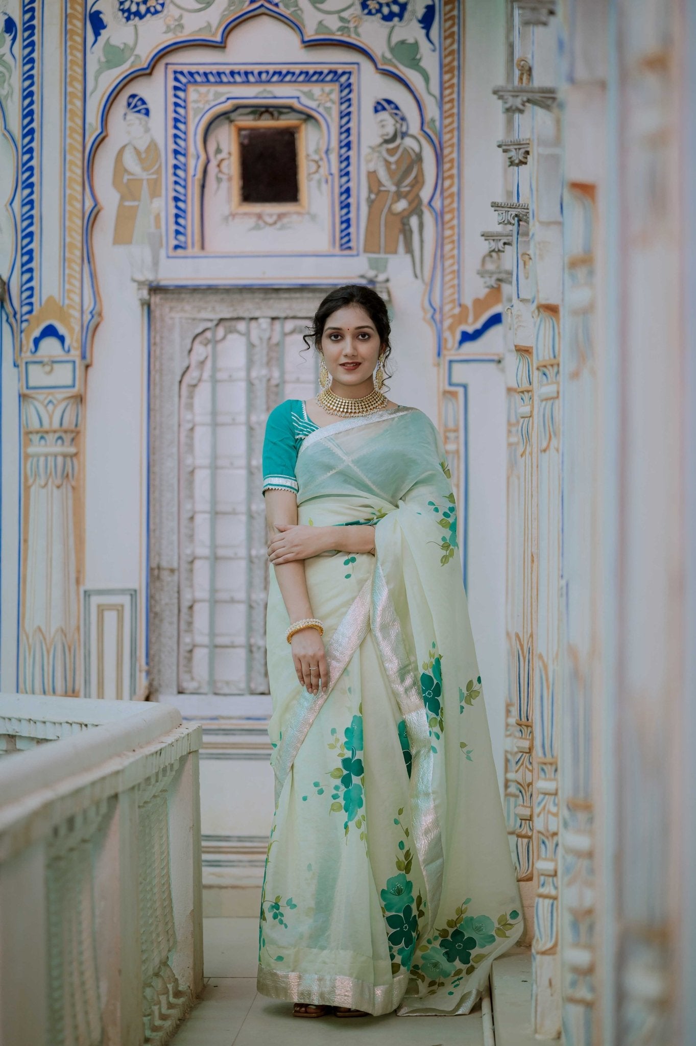 Kusum Sea Green Organza Saree - House of Baisa