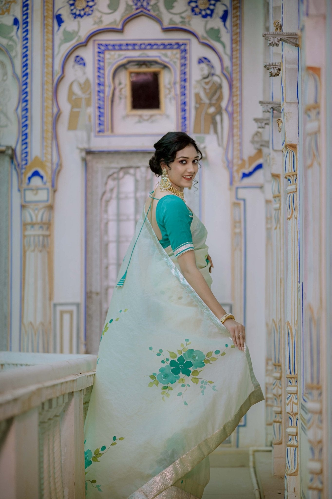 Kusum Sea Green Organza Saree - House of Baisa