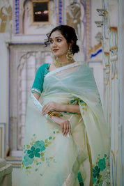 Kusum Sea Green Organza Saree - House of Baisa