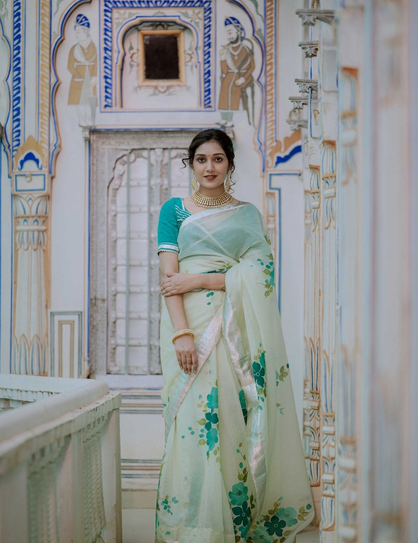 Kusum Sea Green Organza Saree - House of Baisa