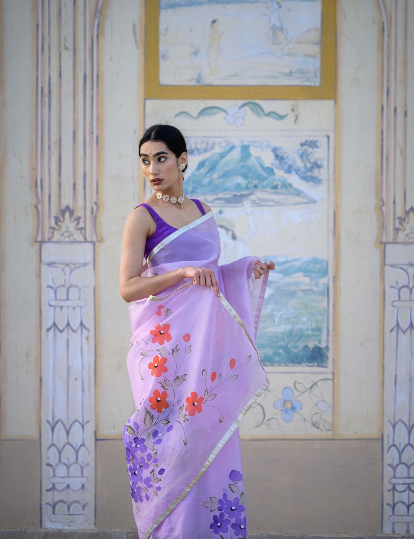 Lilac Lily Organza Saree - House of Baisa