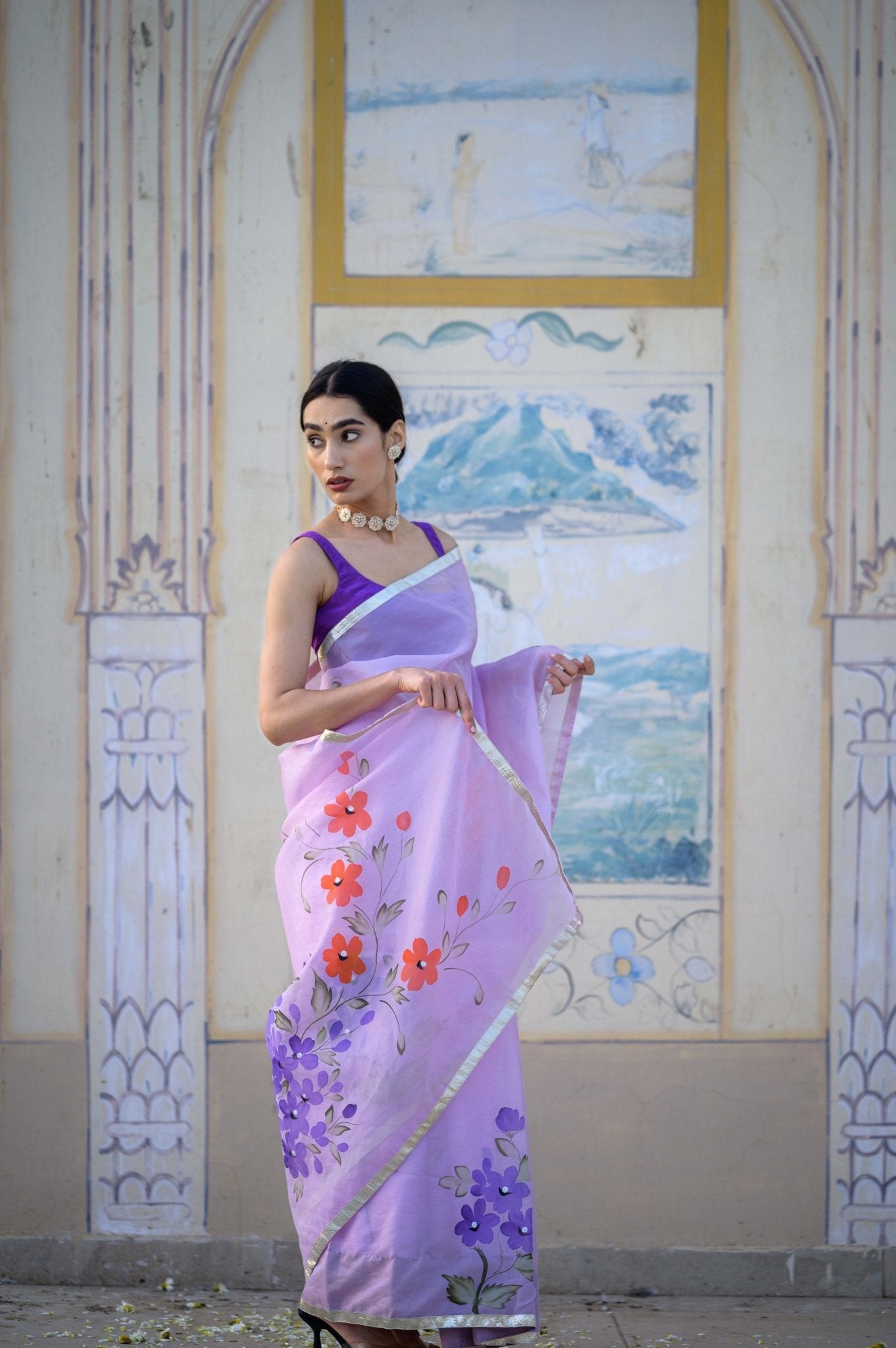 Lilac Lily Organza Saree - House of Baisa