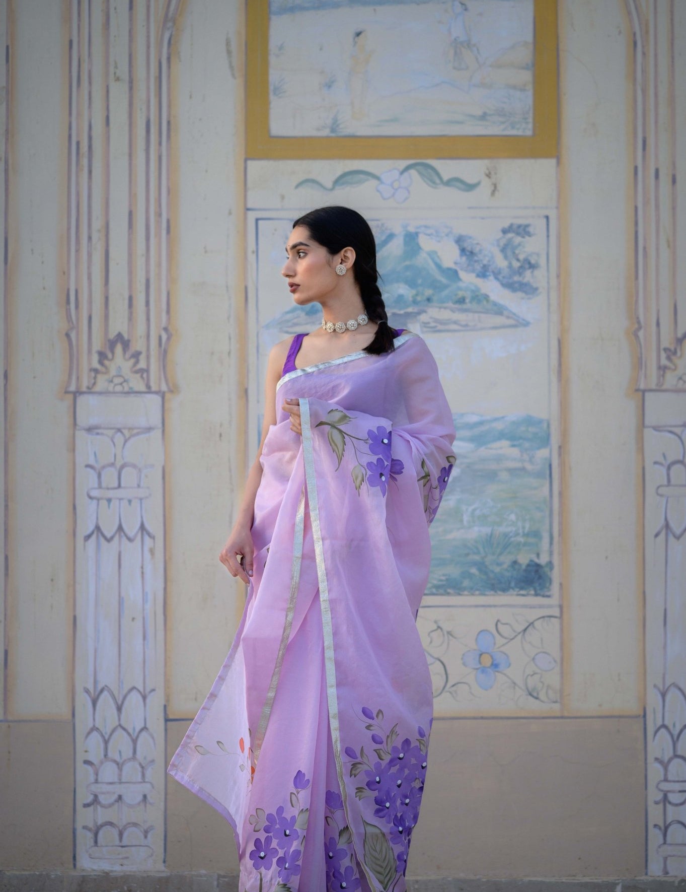 Lilac Lily Organza Saree - House of Baisa