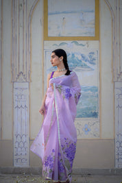 Lilac Lily Organza Saree - House of Baisa